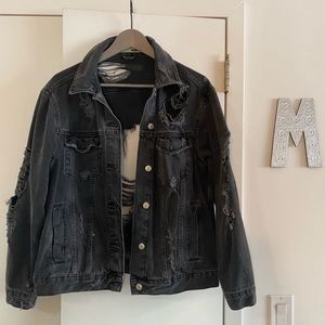 Over size Black Topshop Ripped Denim Jacket
